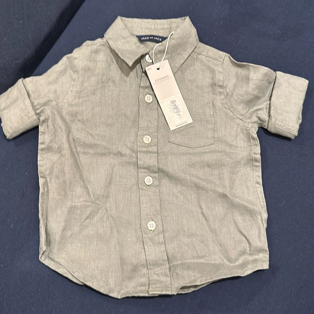 Janie and jack nwt green linen button down shirt